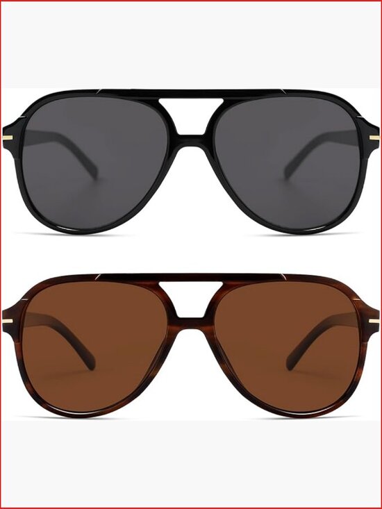 Retro Square Aviator Sunglasses 70s Classic Oversized UV Protection 2 Pack main image 4